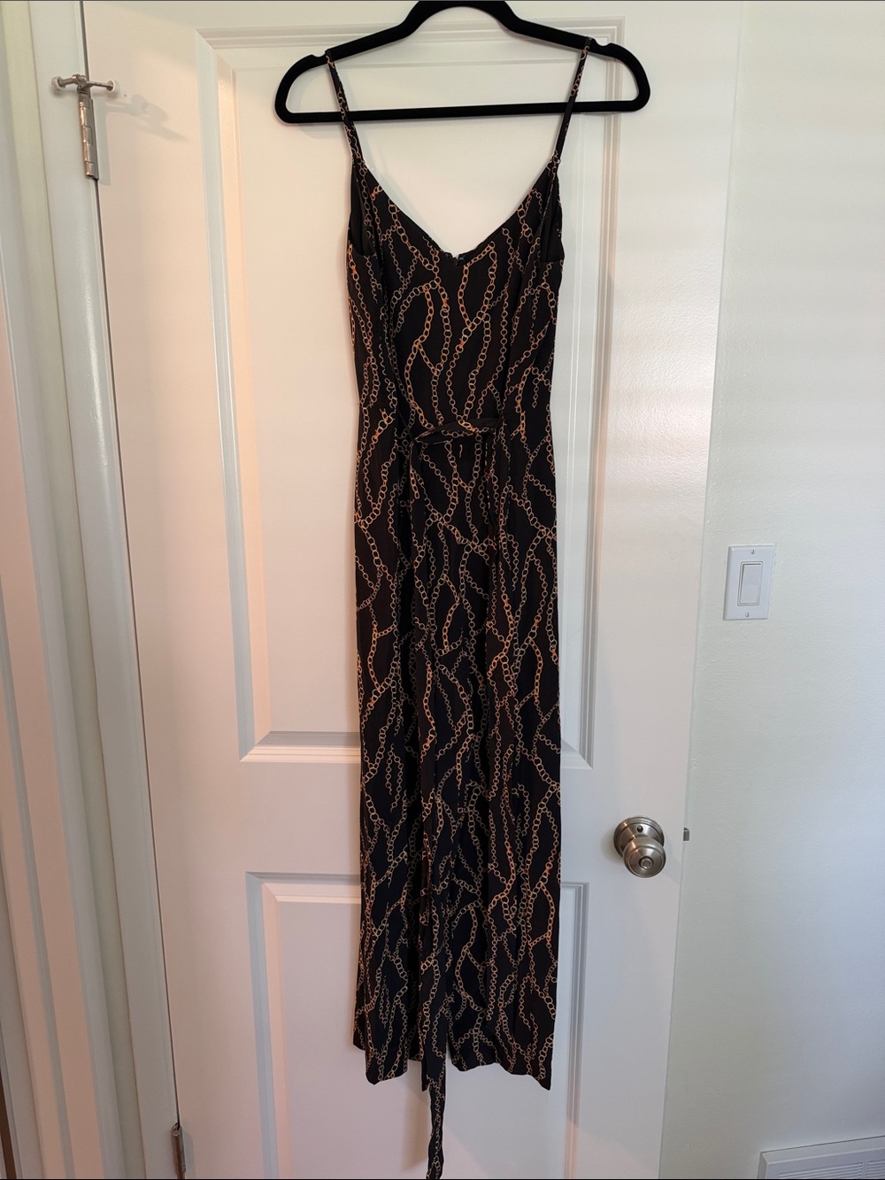 Lagence Black Chain-Print Spaghetti Strap Jumpsuit